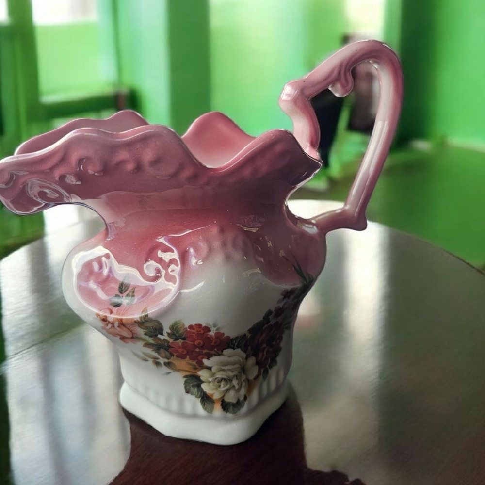 Vintage Arenels Victorian Pink and White Water Pitcher